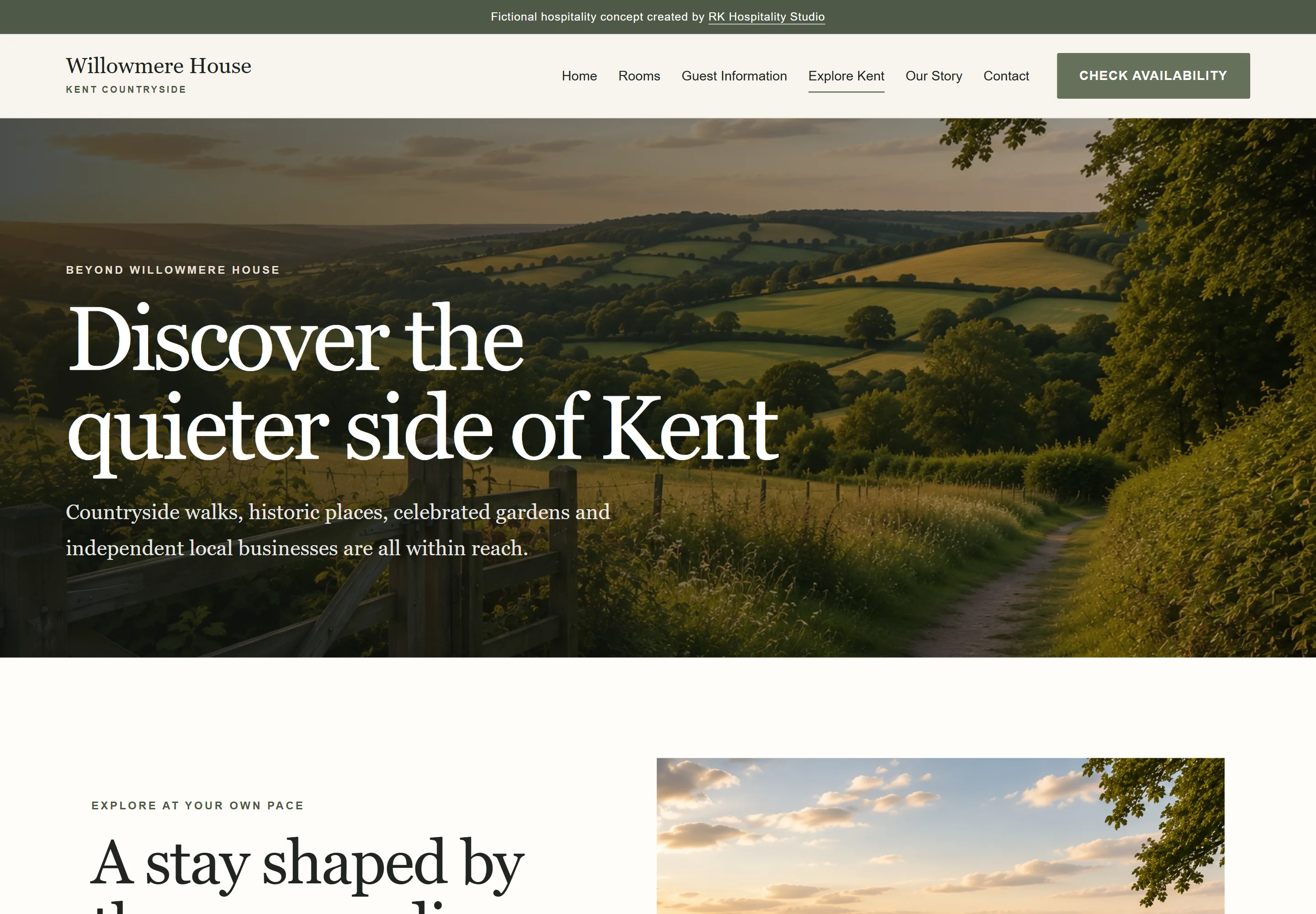 Willowmere House explore page introducing the surrounding Kent countryside and local area.